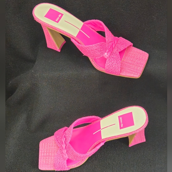 NWT- Dolce Vita Orchid Raffia/Hot Pink Square-Toe Slide High Heel Sandal -Size 9 - Picture 2 of 8
